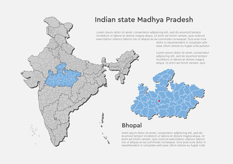 Vector India country map and state Madhya Pradesh