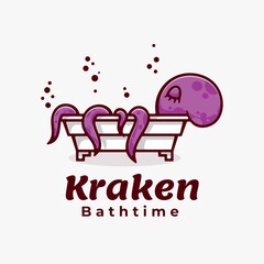 Vector Logo Illustration Octopus Bath Time Simple Mascot Style.