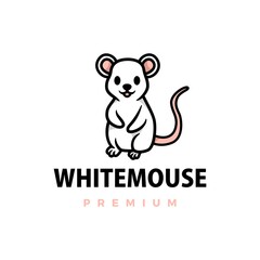 cute white mouse cartoon logo vector icon illustration