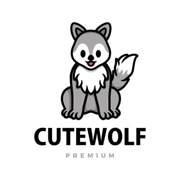 cute wolf cartoon logo vector icon illustration