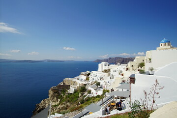 beautiful landscape and the sea of Santorini island from the square in Oia, Greece, Europe