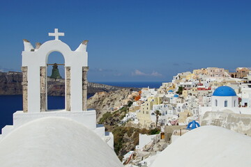 The landscape with beautiful buildings, houses in santorini island in Oia, Greece, Europe