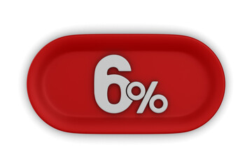 Button with six percent on white background. Isolated 3D illustration