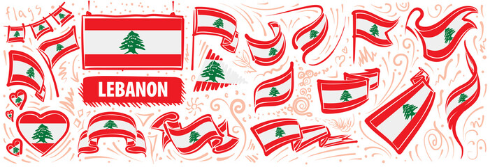 Naklejka premium Wektor zestaw flagi narodowej Libanu w różnych kreatywnych projektach