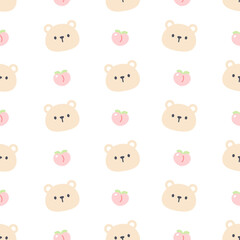 Cute bear and peach seamless pattern background