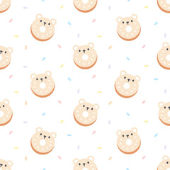 Cute bear ring donut seamless pattern background
