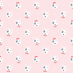 Fototapeta premium Cute bull terrier dog seamless pattern background