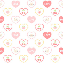 Cute cat and fruit love heart seamless pattern background