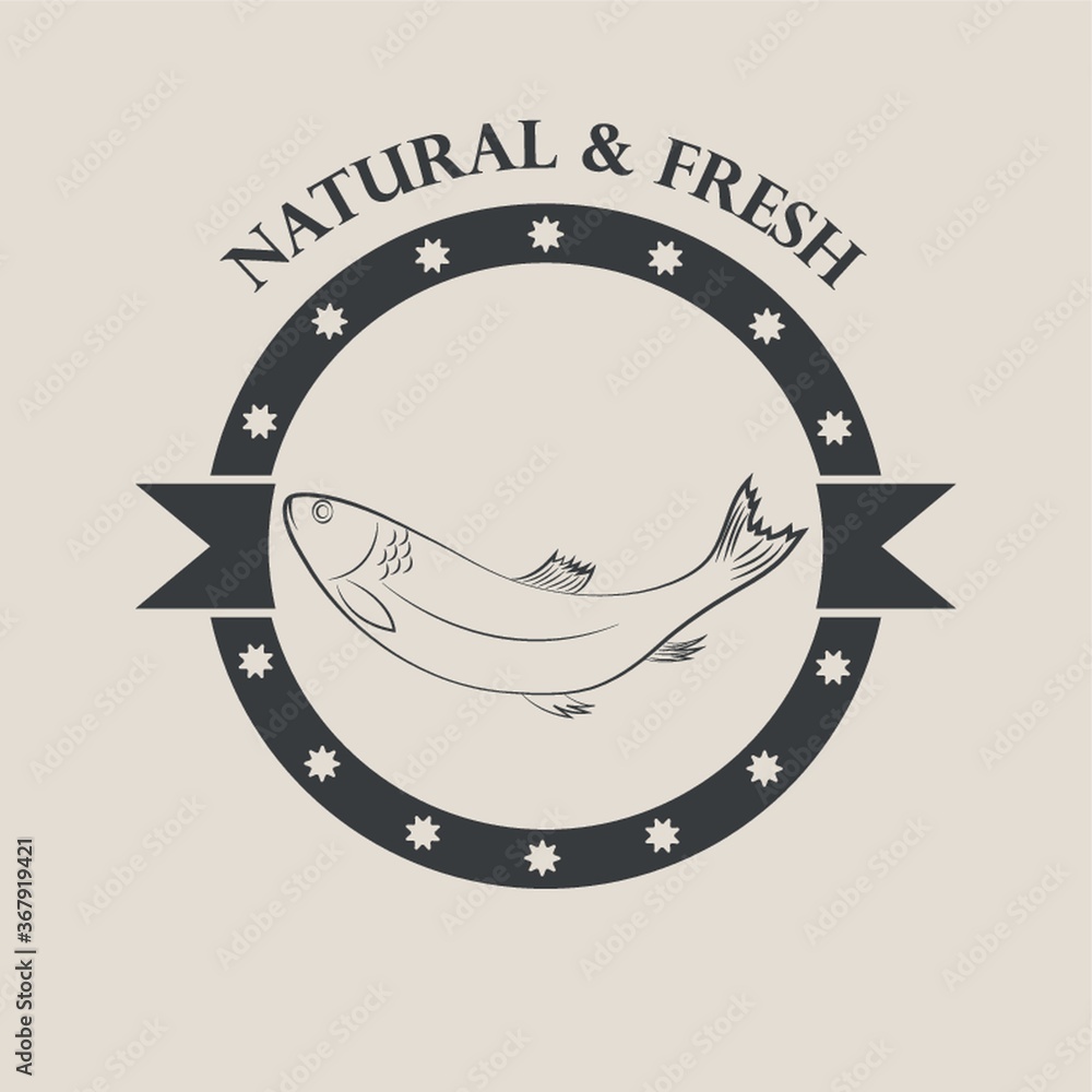 Sticker natural and fresh fish label