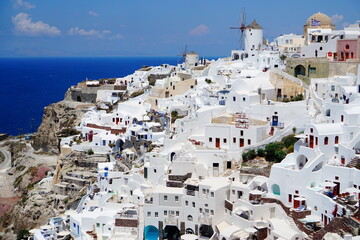 The landscape with beautiful buildings houses in santorini island in Oia, Greece, Europe