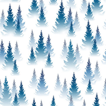 Seamless pattern with fog coniferous forest - wild landscape background for Your design © evgeniya_m