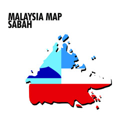 Sabah State Map Of Malaysia Country with black shadow. EPS10