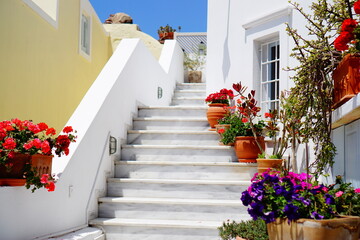 beautiful alley and stairs of Santorini island in Greece, Europe