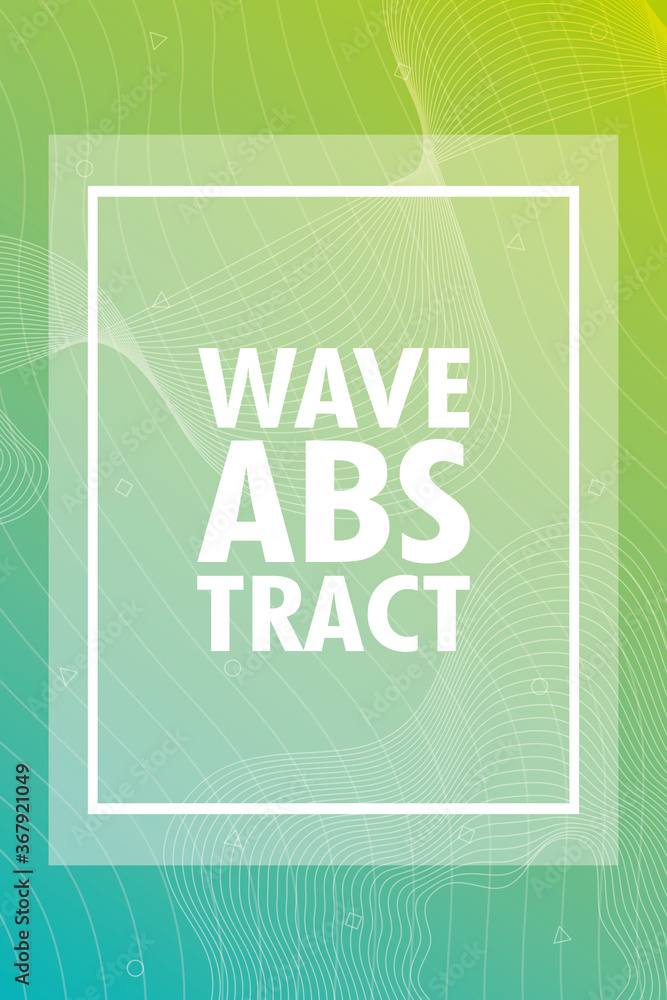 Poster wave abstract with lettering and square frame in green background