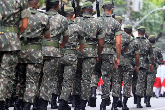 salvador, bahia / brazil - september 7, 2014: Soldiers from the Brazilian army are seen during the Independecia do Brasil parade in the city of Salvador.
