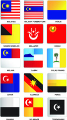 Set of icons (15). Flags of the Malaysian states in rectangles shape. Vector.
