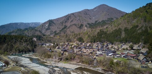 View of Shirakawa-go. UNESCO village in the Japanese Alps.