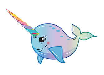 kleiner goldiger Narwal mit Regenbogen Stoßzahn © namosh
