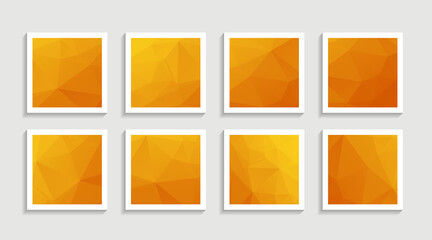 Modern mosaic low poly artwork poster set with simple shape and figure. Abstract minimalist pattern design style for web, banner, business presentation, branding package, fabric print, wallpaper.