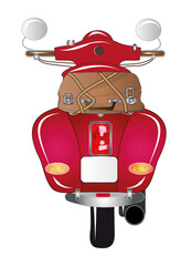 roter Roller mit Koffer und leeres Nummernschild