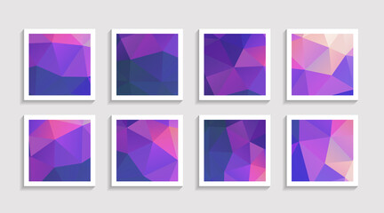 Modern mosaic low poly artwork poster set with simple shape and figure. Abstract minimalist pattern design style for web, banner, business presentation, branding package, fabric print, wallpaper.