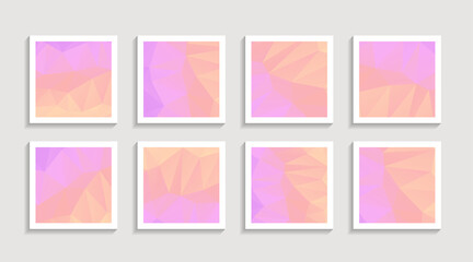 Fototapeta premium Modern mosaic low poly artwork poster set with simple shape and figure. Abstract minimalist pattern design style for web, banner, business presentation, branding package, fabric print, wallpaper.