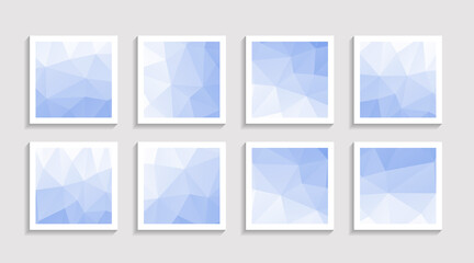 Fototapeta premium Modern mosaic low poly artwork poster set with simple shape and figure. Abstract minimalist pattern design style for web, banner, business presentation, branding package, fabric print, wallpaper.