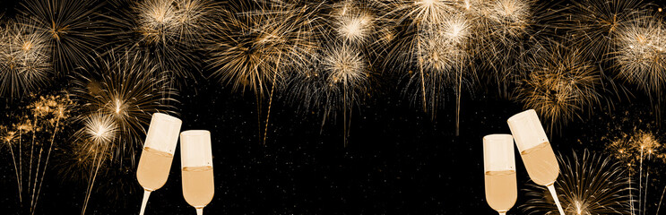 Holiday festival celebration fireworks in Happy New Year 2023 with copy space for banner