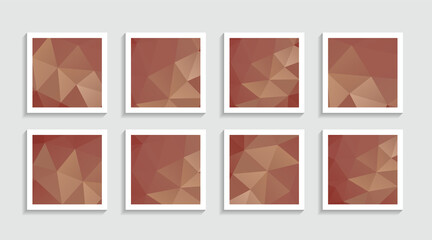 Modern mosaic low poly artwork poster set with simple shape and figure. Abstract minimalist pattern design style for web, banner, business presentation, branding package, fabric print, wallpaper.