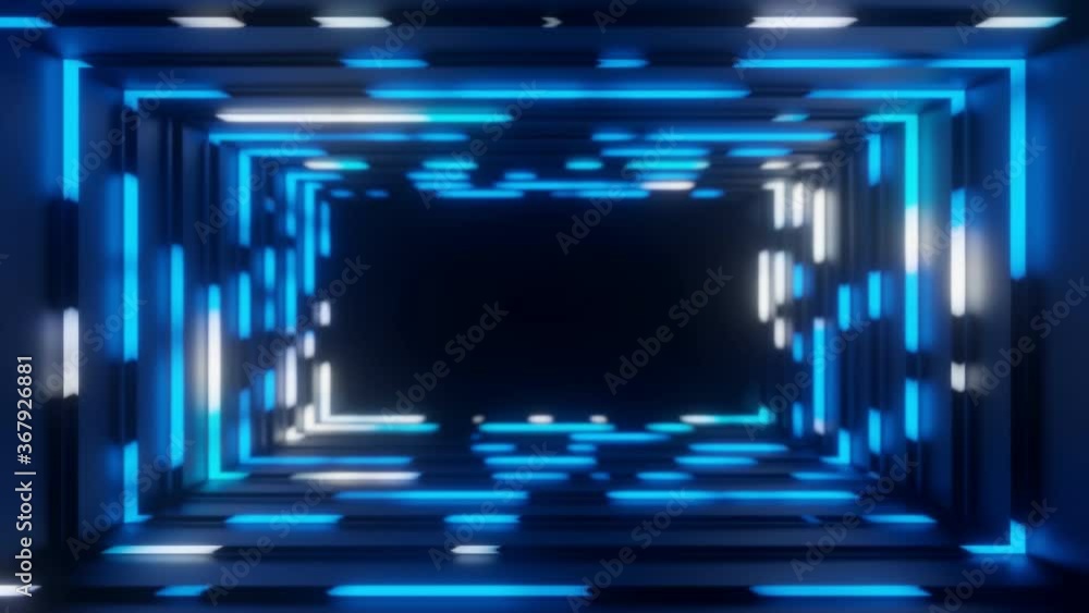 Poster abstract animation neon blue frame tunnel background 3d rendering