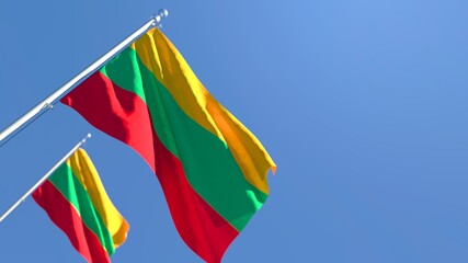 3D rendering of the Lithuania national flag against a blue sky