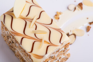 delicious chocolate cake on a white plate