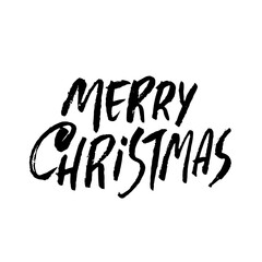 Hand drawn phrase Merry Christmas. Grunge lettering design. Vector typography vector illustration.