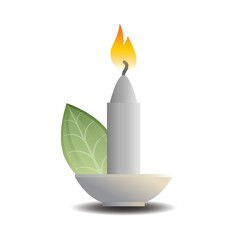 lit candle with a leaf