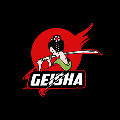 Vector illustration of a geisha. Esport logo template