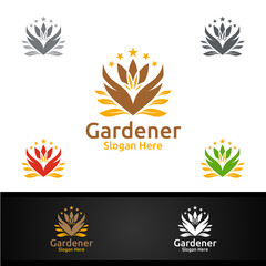 Fototapeta na wymiar Gardener Logo with Green Garden Environment or Botanical Agriculture Design