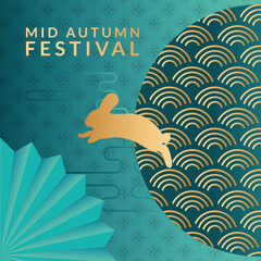 mid autumn festival poster with golden rabbit