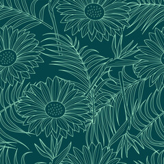 Floral seamless pattern with leaves. tropical background	
