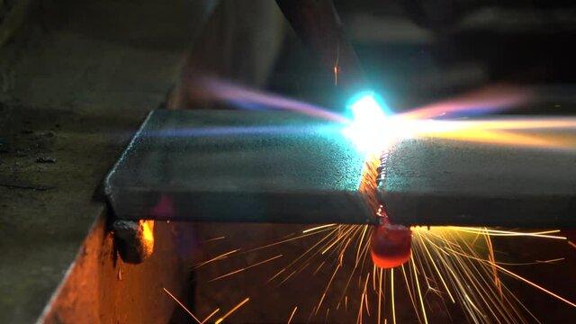 Track burner melts through metal as it shoots sparks.
