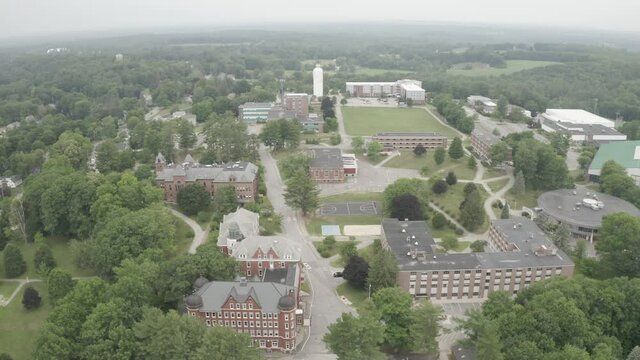Aerial Drone Pan Orbit Footage over USM Maine Campus in Gorham, Cumberland County in Maine, USA