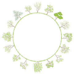 シンプルな手書きの木を円形に並べたベクターイラスト