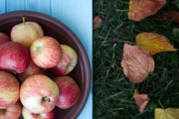 juicy apples on a wooden background