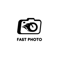 Vector black and white logo with a camera. Logo for a quick photo studio. Design element for studio, photographers, cameramen.