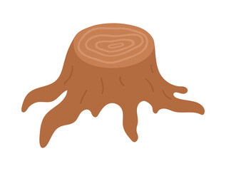 Cute tree stump illustration. Vector stab isolated on white background. Fall season woodland icon for print, sticker, postcard.  Funny forest clipart..