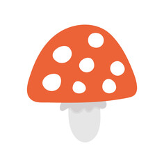 Vector cute mushroom. Autumn flat style plant. Funny death cap or toadstool illustration isolated on white background.