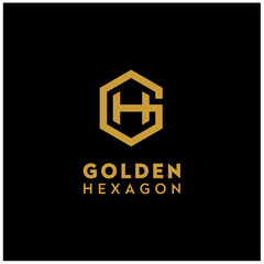 Golden Initial Letter GH HG H G with Gold Hexagon Geometric Shape Luxury logo design