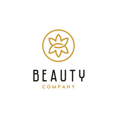 Golden Line Art of Beauty and Luxurious Leaf with Circle Line logo design for salon, cosmetic, spa, hotel, nature and organic business