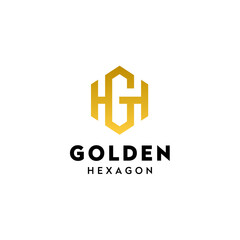 Golden Initial Letter GH HG H G with Gold Hexagon Geometric Shape Luxury logo design