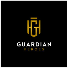 Fototapeta premium Golden Initial Letter GH HG G H with Shield Shape logo design