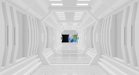 3D rendering of a science fiction space ship or space station tunnel interior